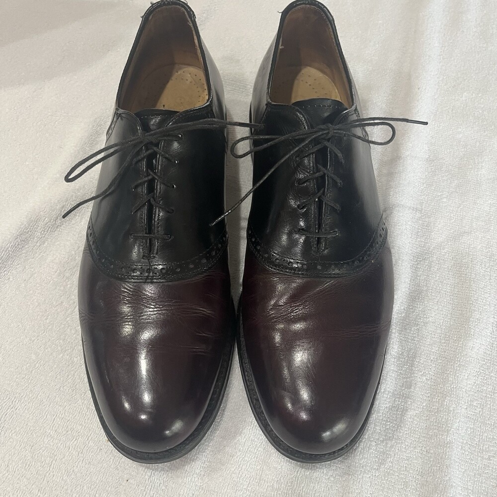 Vtg Cole Haan USA 2 Tone Black Burgundy Spectator Oxford 101/2‎ D Leather 80’s